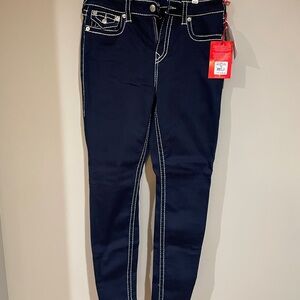 True Religion Dark Blue Skinny Jeans with White Stitching
